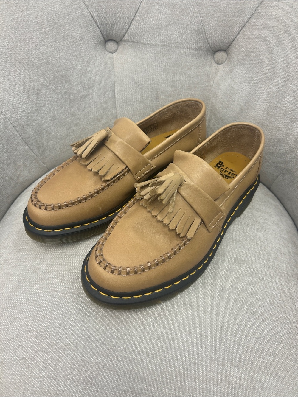 Dr. Martens Adrian Tassel Loafers Beige Parchment Leather Size 8